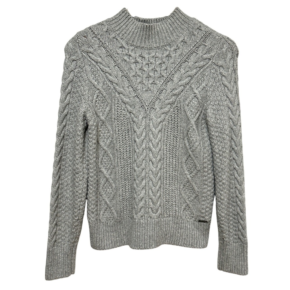 Abercrombie & Fitch Cable Knit Sweater‎ Womens Small Gray Mock Neck Cozy Preppy